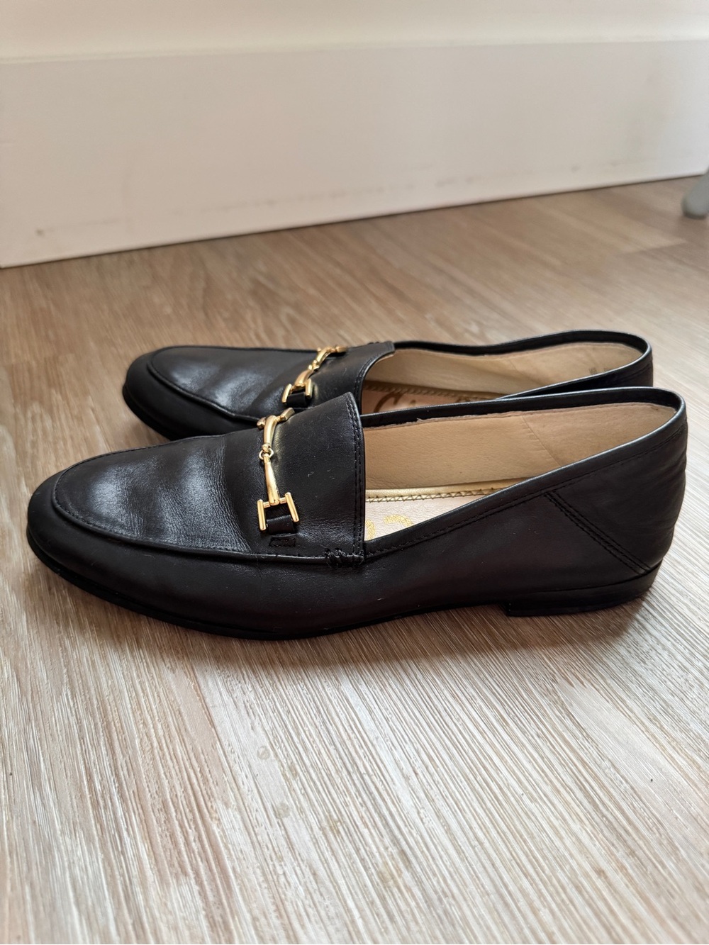 Sam Edelman Black Leather Horsebit Loafers Women’s Size 7 Gold Hardware - Picture 3 of 8